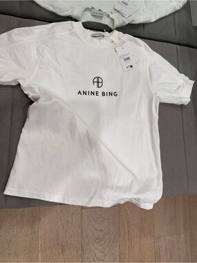 Anine Bing White Tee with Black Logo